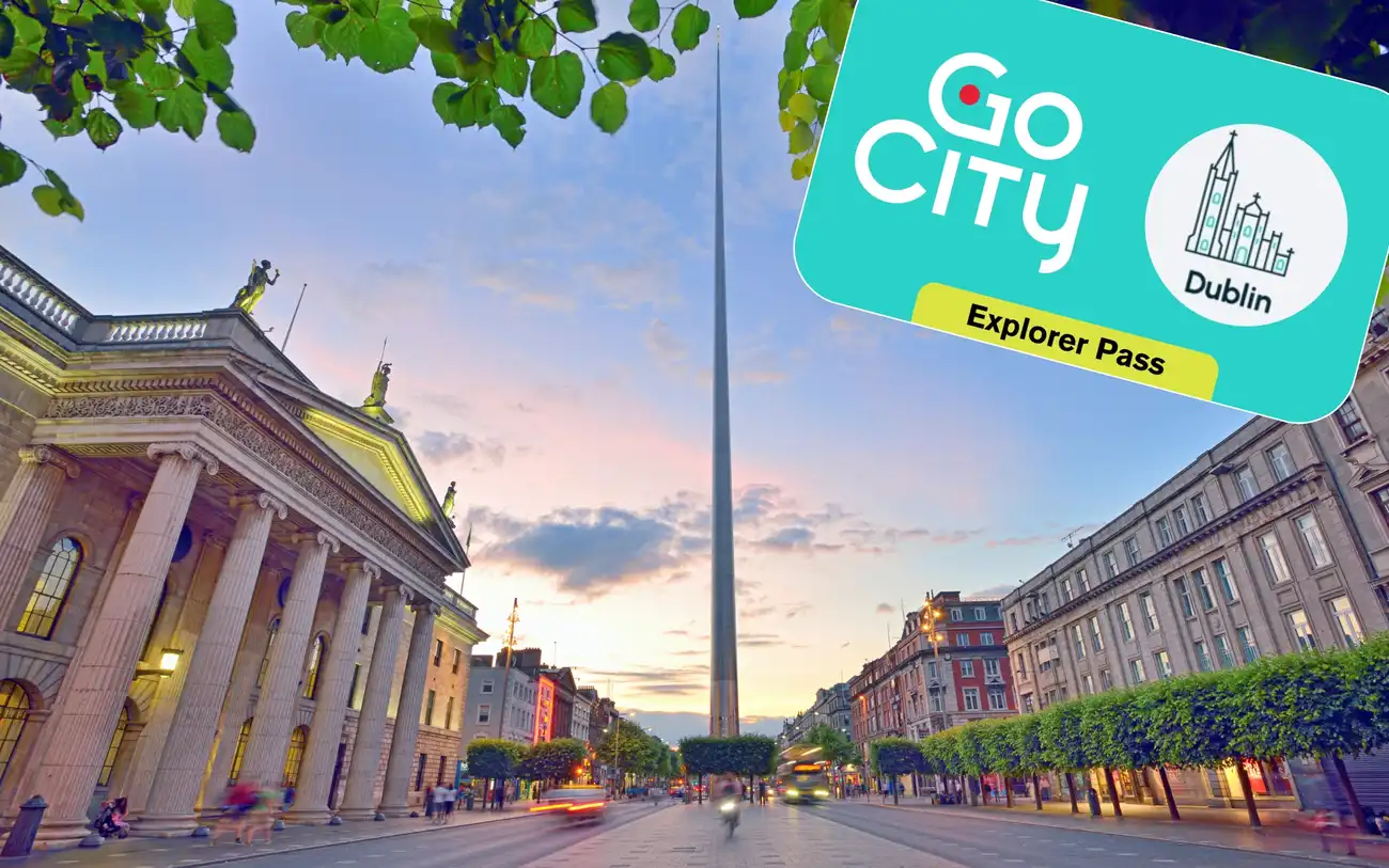 Vue panoramique de Dublin mettant en avant des monuments et attractions populaires.