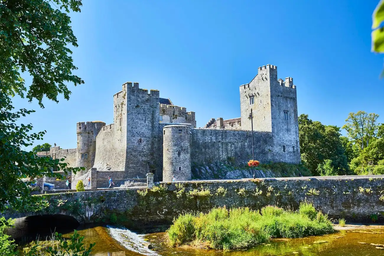 The impressive exterior of Cahir Castle situated on a rocky island in the River Suir.